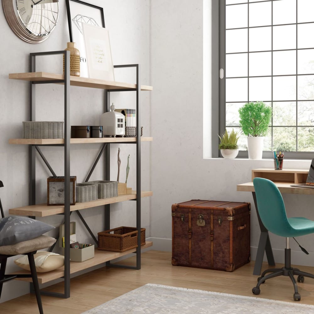 duehome Estantería alta de 4 baldas 180 cm madera roble salvaje - negro