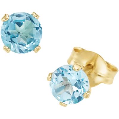 Paar Ohrstecker FIRETTI "Schmuck Geschenk Gold 375 Ohrschmuck Ohrringe Edelstein Krappenfassung", gold (gelbgoldfarben, blau, blau), Ohrringe, Damen, 4,7mm, Gelbgold 375, mit Blautopas, Citrin oder Peridot