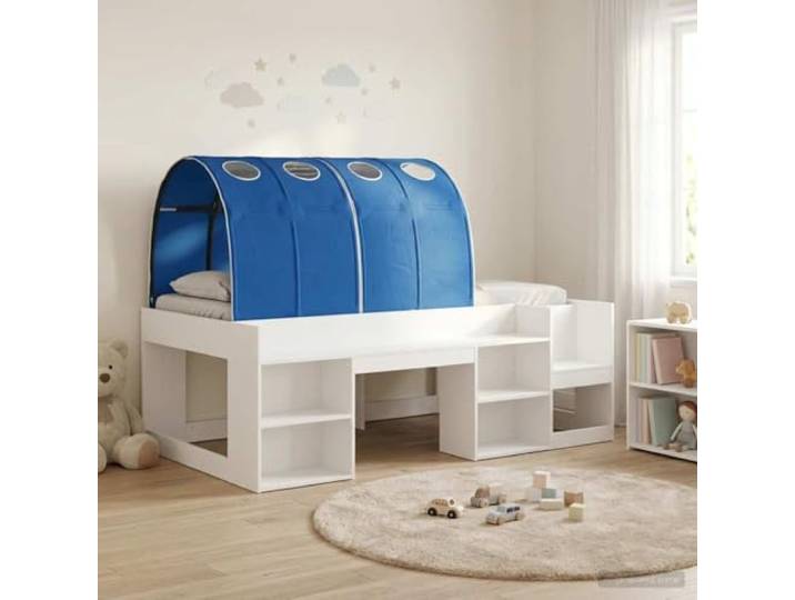 RJPLMFV Bett mit 3 Teilen, Weiß und Blau, Holz Fester Lattenrahmen, Regale, modernes Design, einfache Montage