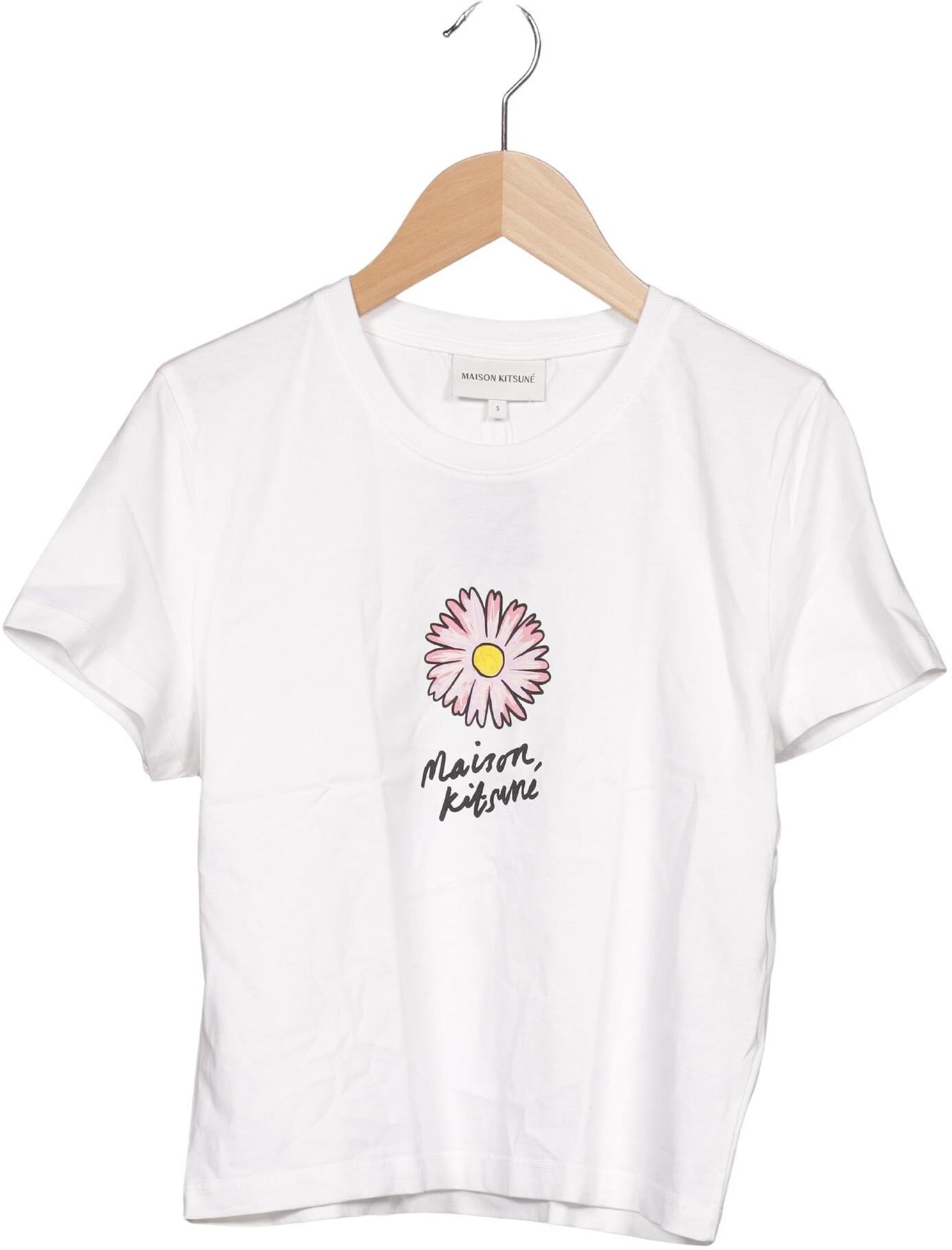 Maison Kitsune Damen T-Shirt, Weiß, Gr. S, kein / Etikett - Second Hand