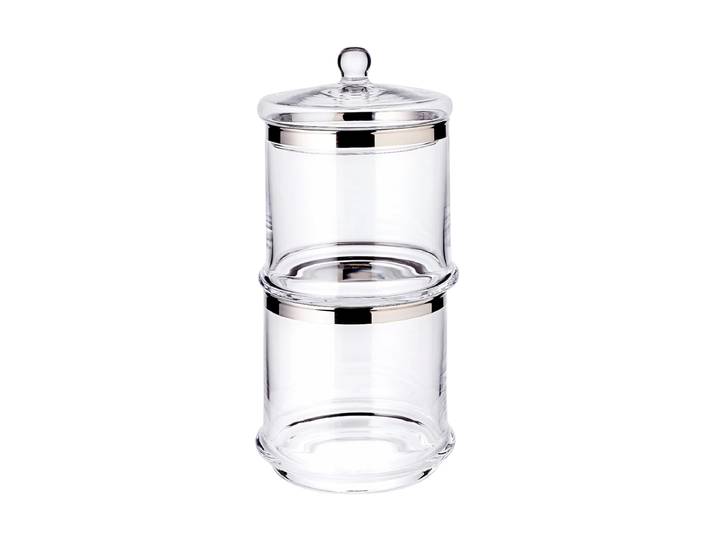 Mundgeblasener 2-teiliger Glasbehälter „Lia“ aus Kristallglas mit Platinrand Transparent EDZARD