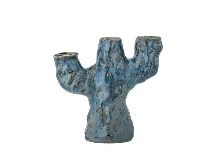 Kerzenhalter Biru – Steingut mit reaktiver Glasur in Blau - Blau - Luxusbetten24
