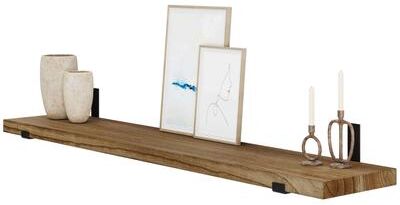 "Wallniture Forte 60"" or 72"" Long, 11.25"" Deep Floating Bookshelves, Farmhouse Shelves Living Room, 1.5"" Thick, Wood, Burnt, 1 Pc"