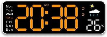 Uplift Picks USB Powered Large Digital Wall Clock With Temperature Date And Week Display white orange