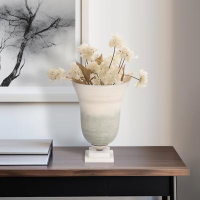 Sagebrook Home Neutral Coastal Glass Sage/Ivory Round Vase On Marble Base