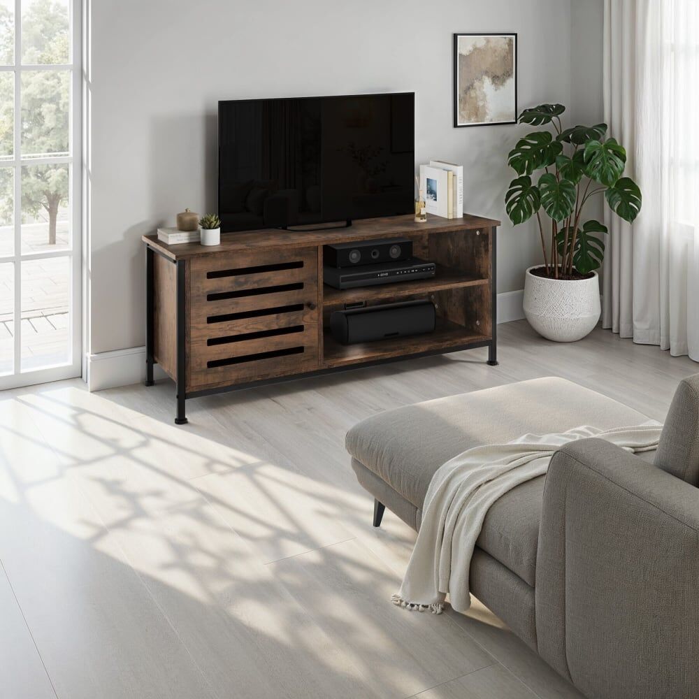 Tectake Mueble bajo para televisor 110x41,5x50,5cm, madera industrial oscura