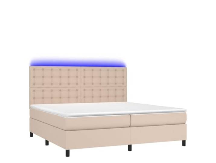 KKgypkn Boxspringbett mit Matratze und LED-Beleuchtung, Kunstleder, Cappuccino-Braun, 200x200cm