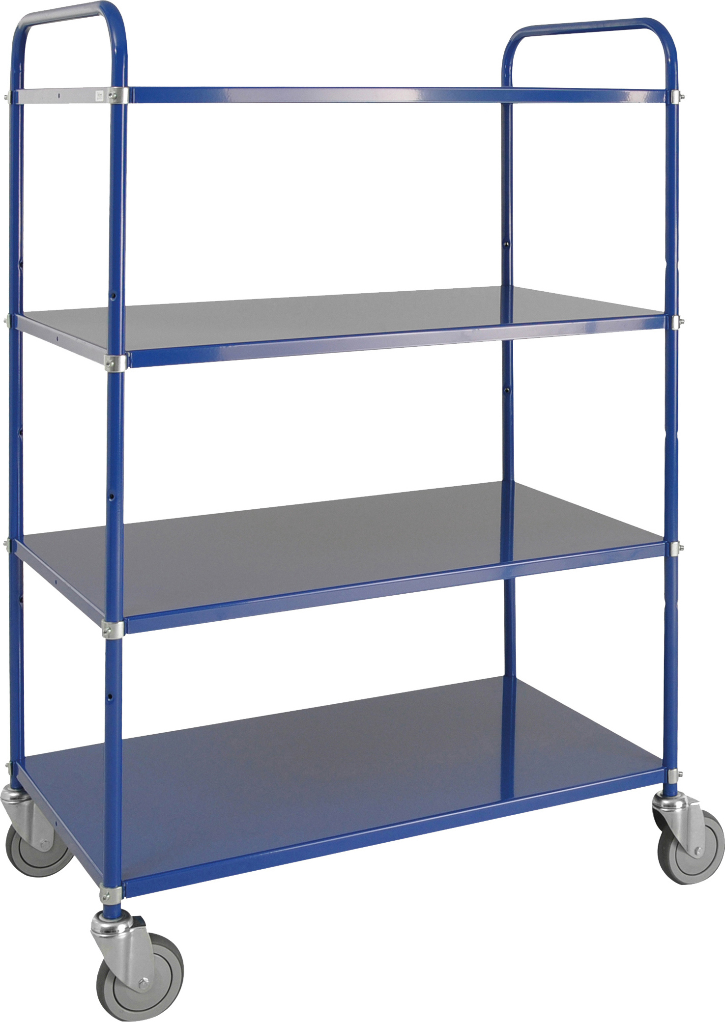 Kongamek Etagenwagen mit 4 Böden 900x440mm pulverbeschichtet in blau 24mm Rand ohne Bremse