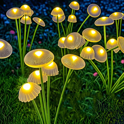 Inspire Picks Dual Mode Solar Mushroom Garden Lights Waterproof LED Pathway & Jellyfish Landscape Decor warm 2pcs