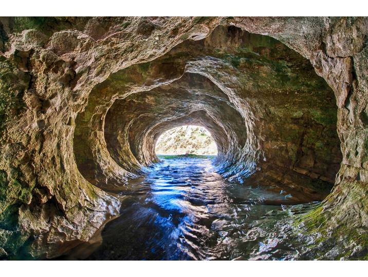 Fototapete PAPERMOON GROTTE-NEUSEELAND HÖHLE STROM BERGE MEER FLUSS FELSEN , bunt, B:2m L:1,49m, Vlies, Tapeten, Fototapete