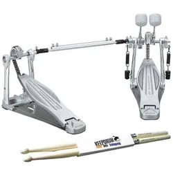 Tama Doppelpedal HP310LW Speed Cobra mit Drumsticks 1 Paar, Schlagzeug Zubehör, Silber