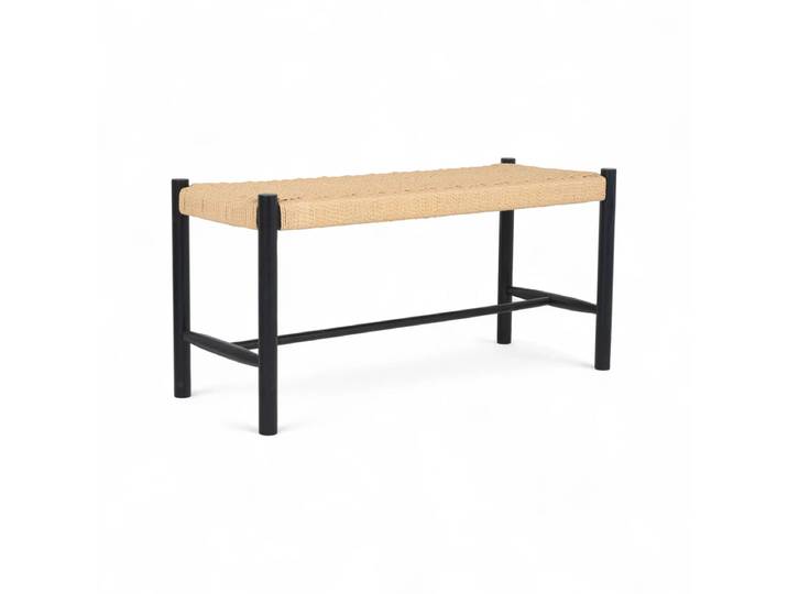 Sitzbank Shine 90 cm - Geflechtsitz, Schwarz/Beige