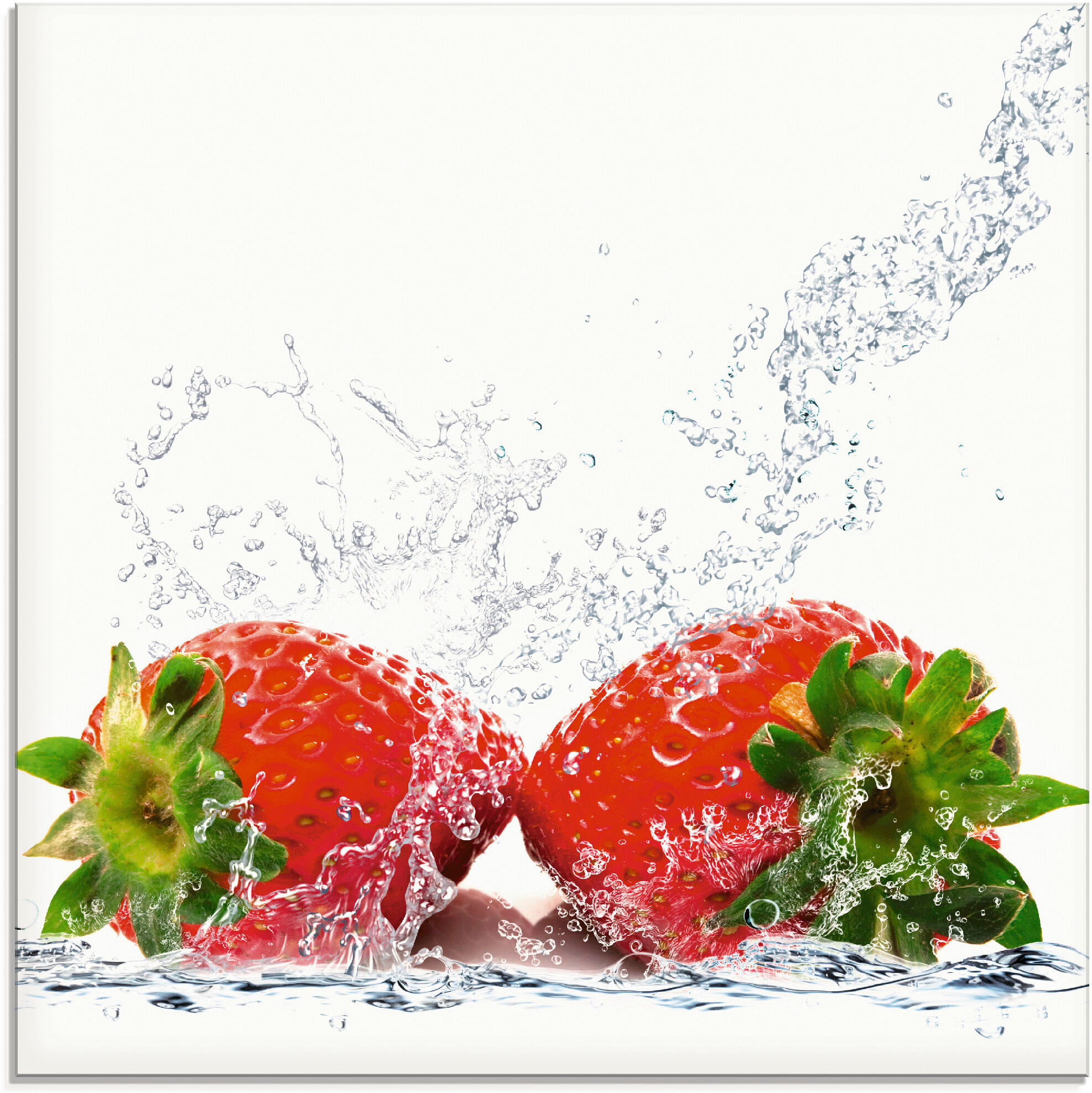 Glasbild ARTLAND "Erdbeeren mit Spritzwasser", rot (farbe bild(er): rot), B:20cm H:20cm, Bilder, Glasbild, in verschiedenen Grössen farbe bild(er): rot B/H/T: 20cm x 20cm, Glasbild Lebensmittel, 1 Stk.