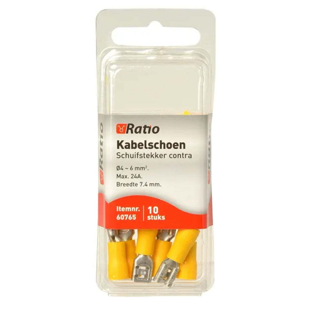 Ratio Kabelschoen Schuifstekker contra 4-6mm2 Vlakstekker Geel 10 stuks
