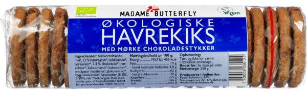Madame Butterfly Øko Havrekiks M. Chokolade, 250 G