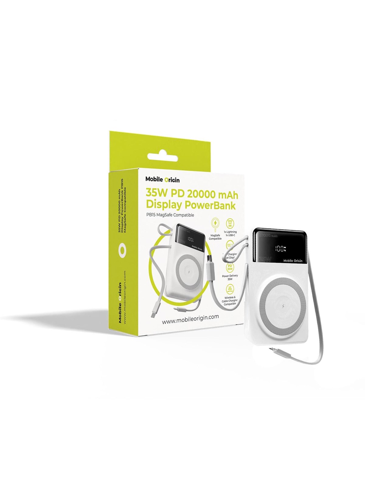 Mobile Origin 35 W PD Display PowerBank PB15 MagSafe Compatible - 20000 mAh