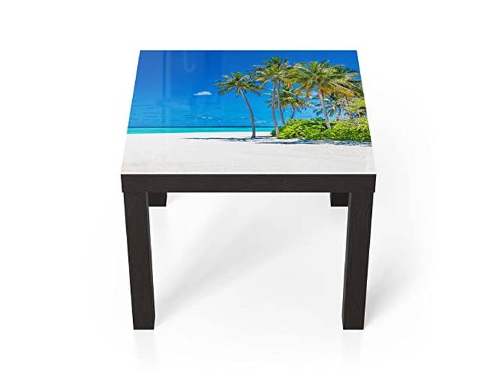 DEQORI Glastisch schwarz klein 55x55 cm Motiv Palmenstrand Panorama ausgefallener Beistelltisch aus Glas Hochglanz Couchtisch fürs Wohnzimmer moderner Couch Tisch mit Design