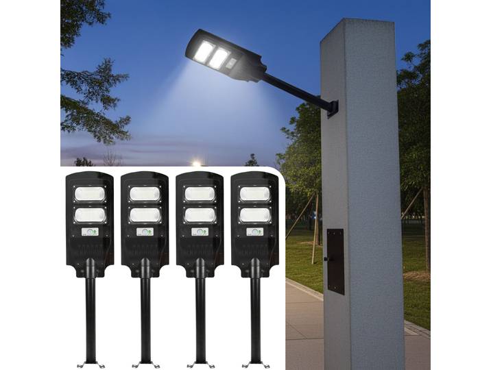 4er-Set LED Solar Strassenleuchte mit Lichtsensor & Fernbedienung, 100 Watt, IP65
