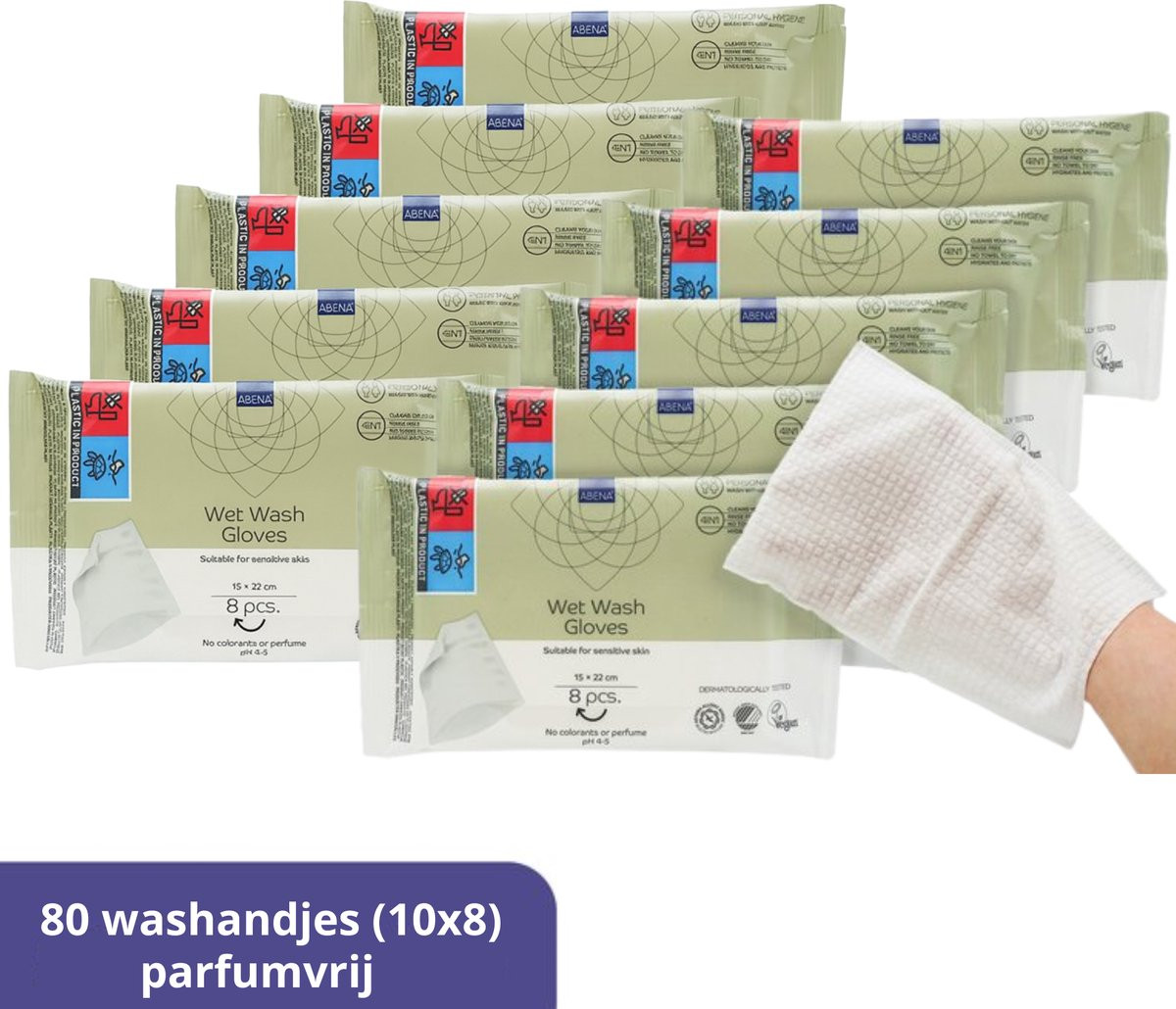 Abena Vochtige Washandjes Wegwerp Parfumvrij - 80 stuks - Voordeelverpakking