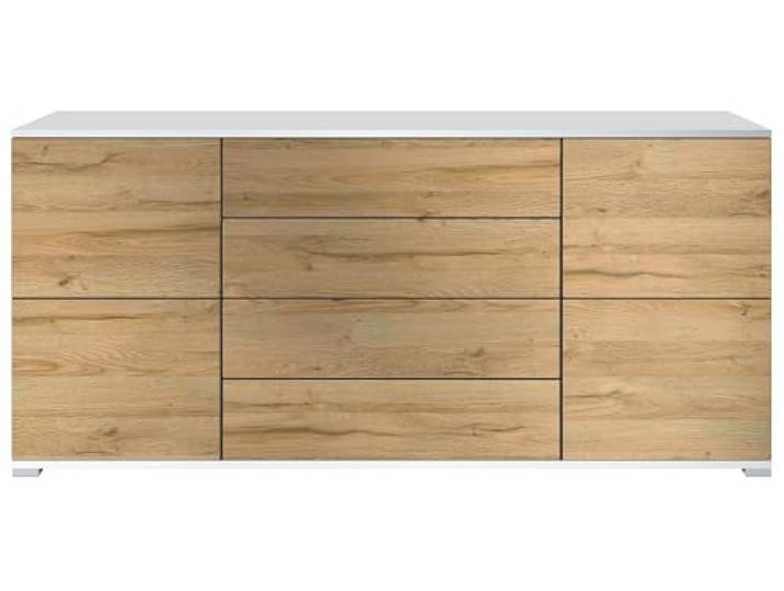 Vladon Sideboard Rova V2, Kommode mit 4 Türen und 4 Schubladen, Weiß matt/Eiche Natur (166,5 x 75,5 x 35)