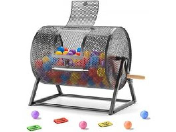 VEVOR Tambour de Tombola, 410x302 mm, Tambour de Loterie avec Poignée, Capacité de 5000 Tickets ou 200 Boules, Support Triangulaire, Boulier de Loto pour Événements, Fêtes, Promotions, Salons, Noir