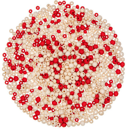 Holzperlenmix, rot-natur, 6–8 mm Ø, 80 g