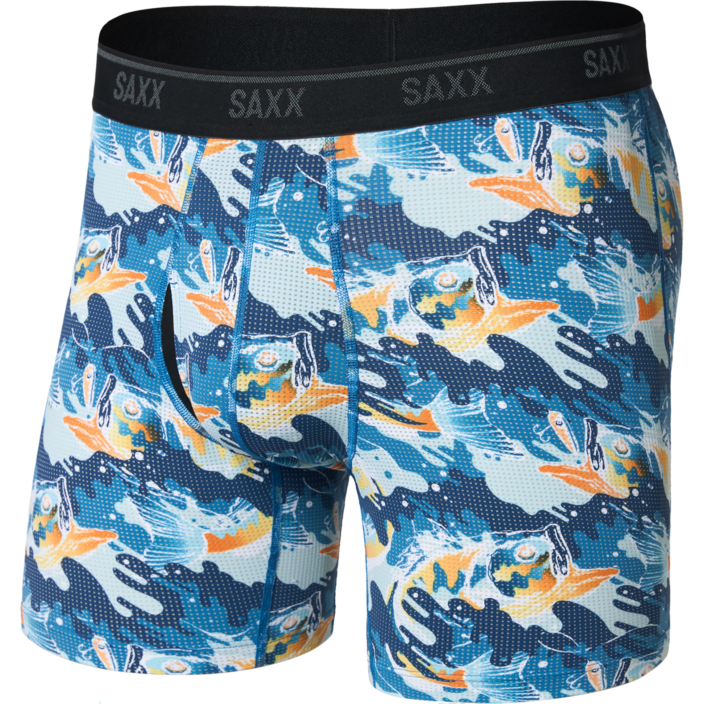 Saxx Underwear Quest Quick-Dry Brief Fly Boxer Herren Kurze Unterhose big mouth bass-blue Größe M Elastisch