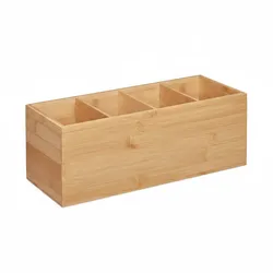 Relaxdays Ordnungsbox, 4 Fächer, Bambus, HBT 12 x 35 x 14 cm, Büro, Küche, Bad, stabil, vielseitig, Utensilienbox, natur