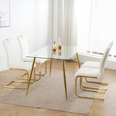 Kodotan sofa Set of 2,Dining Chairs with Faux Leather Padded Seat Upholstered Chair with gold Metal Legs