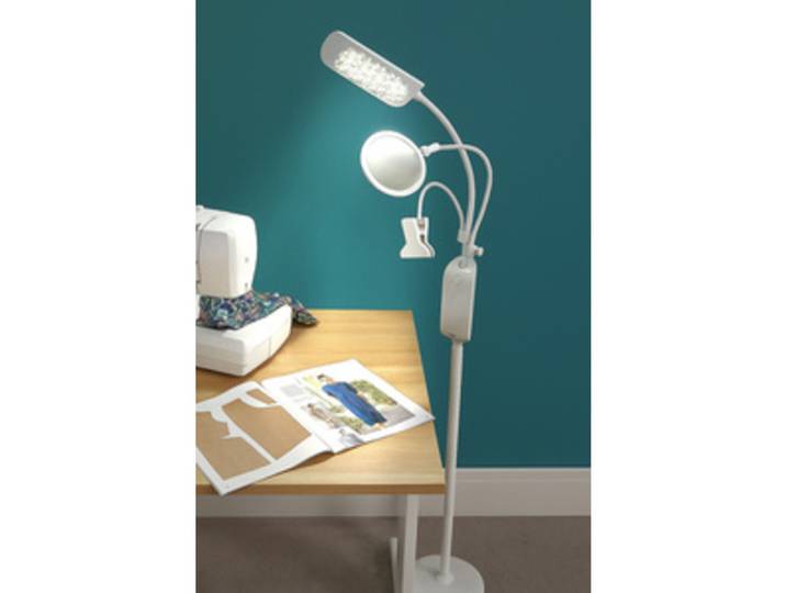 Lampe LED sur pied avec pince & loupe, blanc