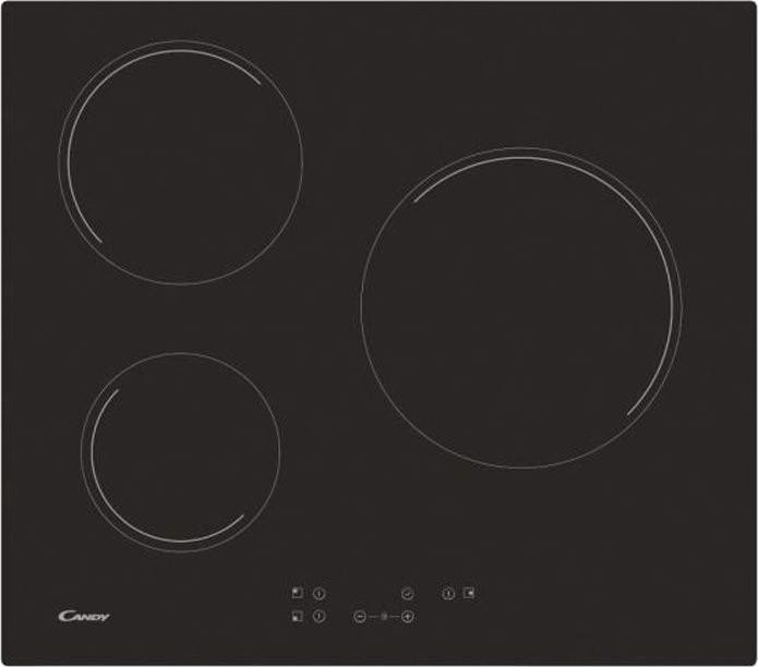 Candy CH63CT Glaskeramische kookplaat met 3 kookzones, 5500W, zwart, B: 59 cm, D: 52 cm