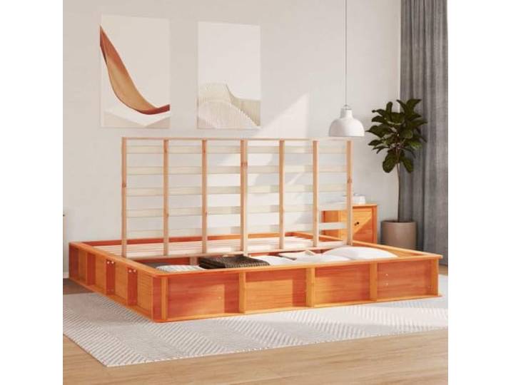 KTHLBRH Bett Kiefer massiv 180 x 200 cm braun Aufbewahrungsplattform, Naturholz, modernes Design, Doppelzimmer
