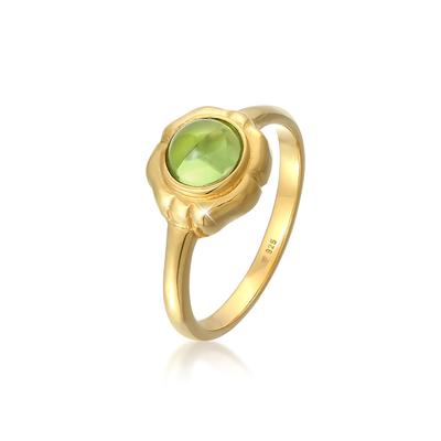Silberring ELLI PREMIUM "Ring Peridot Cabochon Grün Klassik 925 Silber" Gr. 56, gold, Fingerringe, Damen, 56, Silber 925 (Sterlingsilber), Silberring