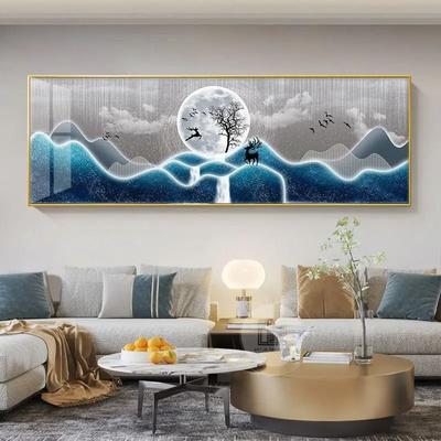 Uplift Picks Feng Shui Gold Deer Canvas Wall Art Chinese Style Mountain Decor Print 07 50x150 Cm no Frame
