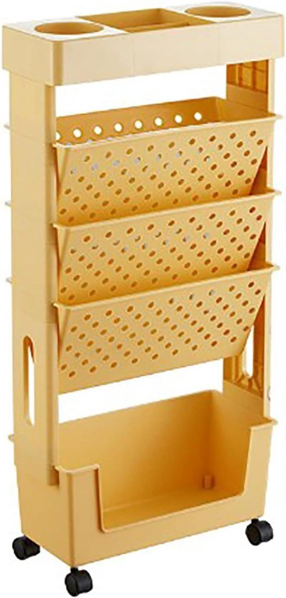 Verrijdbare Boekenplank - Mobiele Opbergwagen met 5 Lagen - Oranje - Breedte: 32 cm