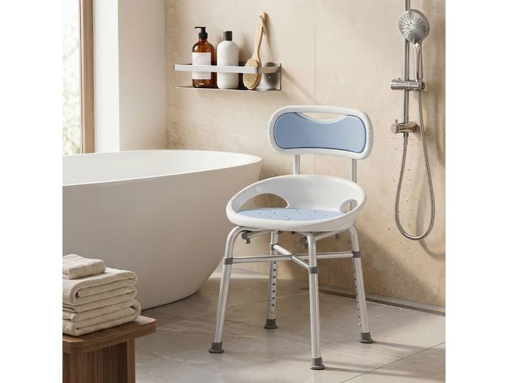 HOMCOM Chaise de Douche Dossier Hauteur Réglable Antidérapant Bleu