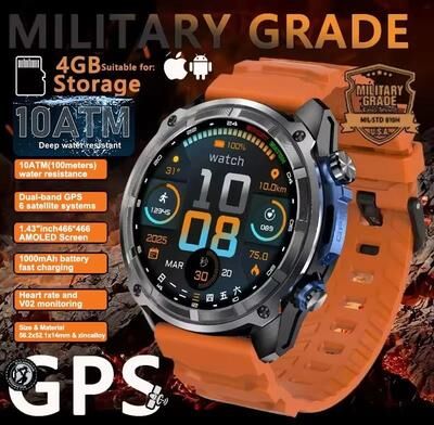 Uplifted Finds T Rex 3 Pro Tactical GPS Smartwatch   Offline Maps & 4GB Memory   10ATM Military Grade 1000mAh Sports Tracker orange