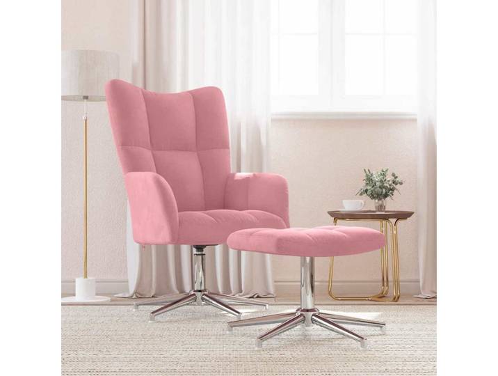 furnicato Relaxsessel mit Hocker Rosa Samt, Drehbarer Sessel mit Schaumstoffpolsterung und stabilem Stahlgestell