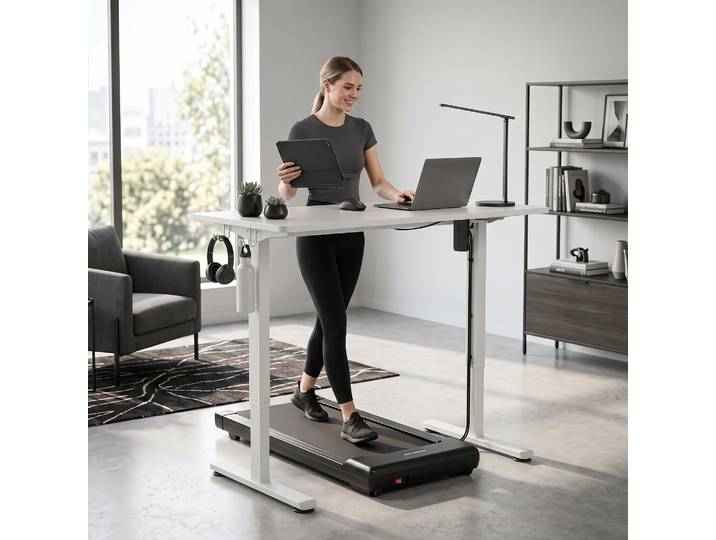HOMCOM Cadre Bureau Réglable Électrique Acier Blanc Ergonomique