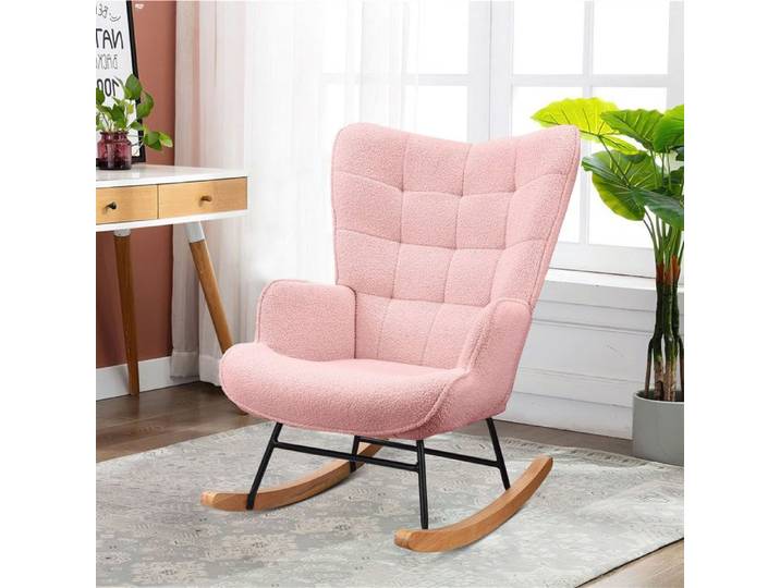 Fauteuil à bascule - DANS LES NUAGES - Rocking chair - Tissu teddy fleece - Design moderne - Rose