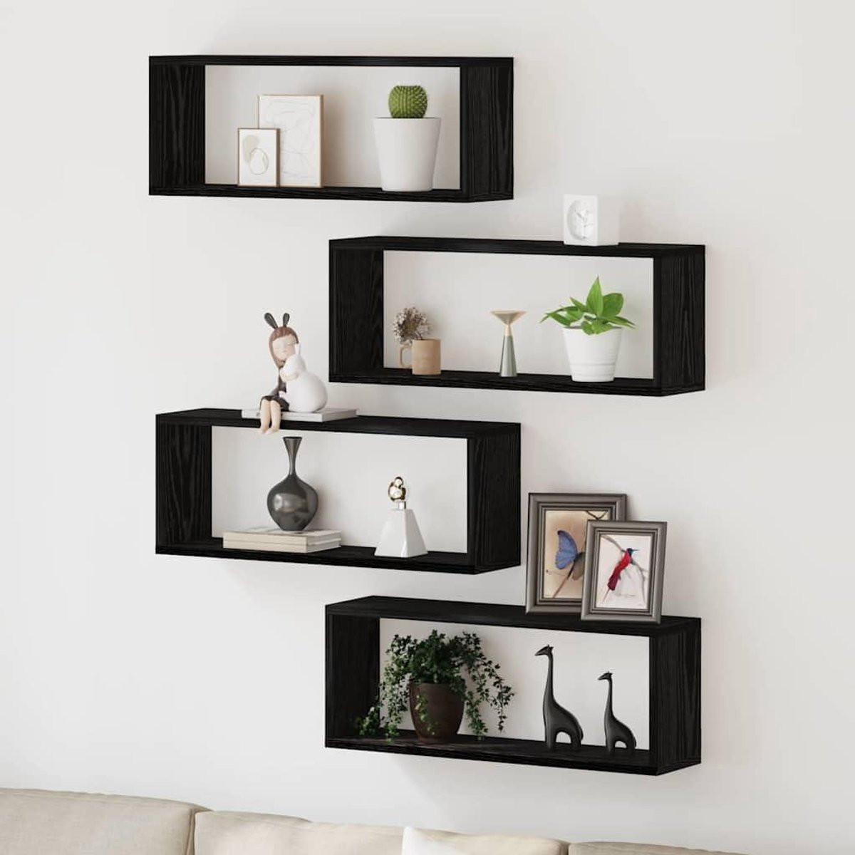 Set van 4 Kubus wandrekken - Zwevende planken - Zwart eiken