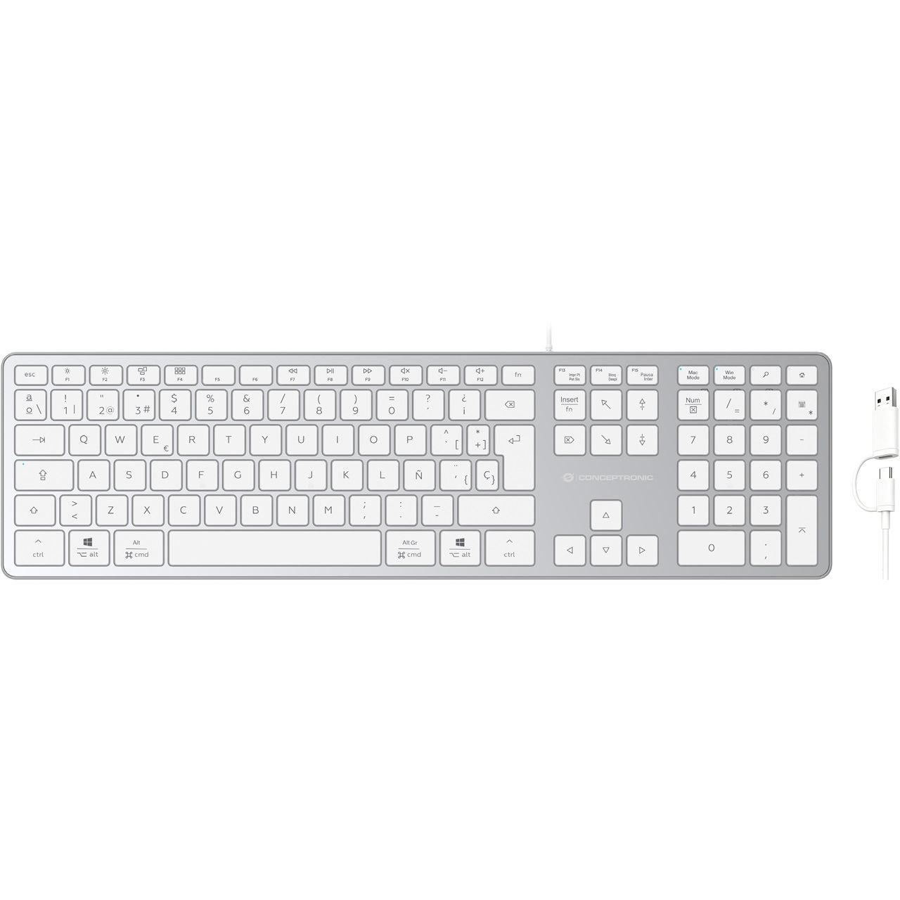Conceptronic USB Tastatur slim USB-A/USB-C Layout ES ws