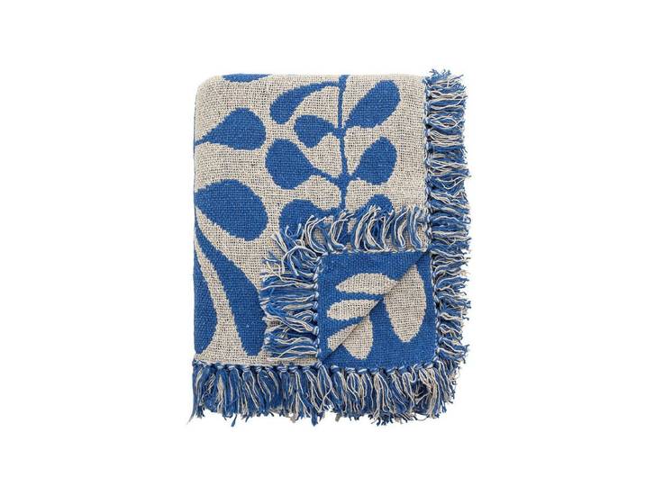 Überwurfdecke Amal - Blau, aus recycelter Baumwolle - 160x130 - Blau - Luxusbetten24