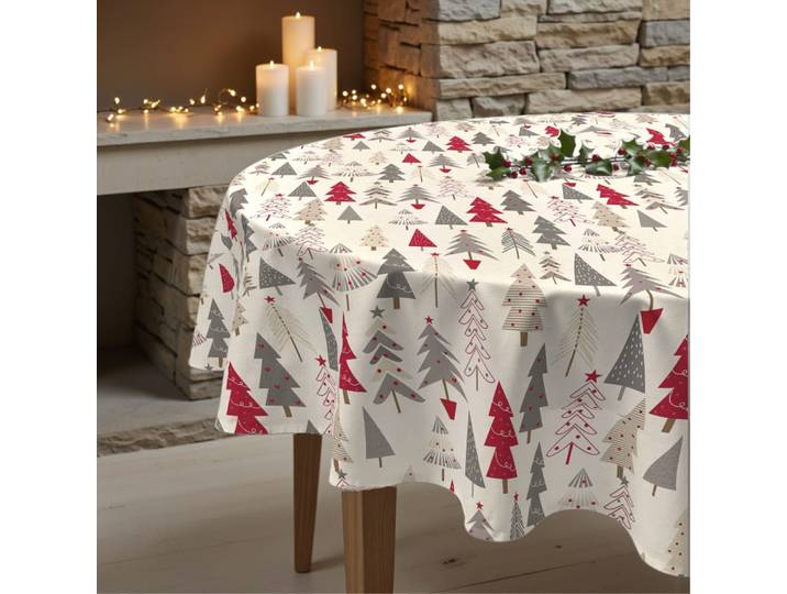 Nappe de noël ronde anti-taches 100% coton multicolore diamètre 190 cm