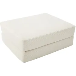 OKWISH Klappbarer Fußschemel aus Cord Beige 109x95x43 cm, ausklappbar zum Einzelsofabett, komprimiert und montagefrei