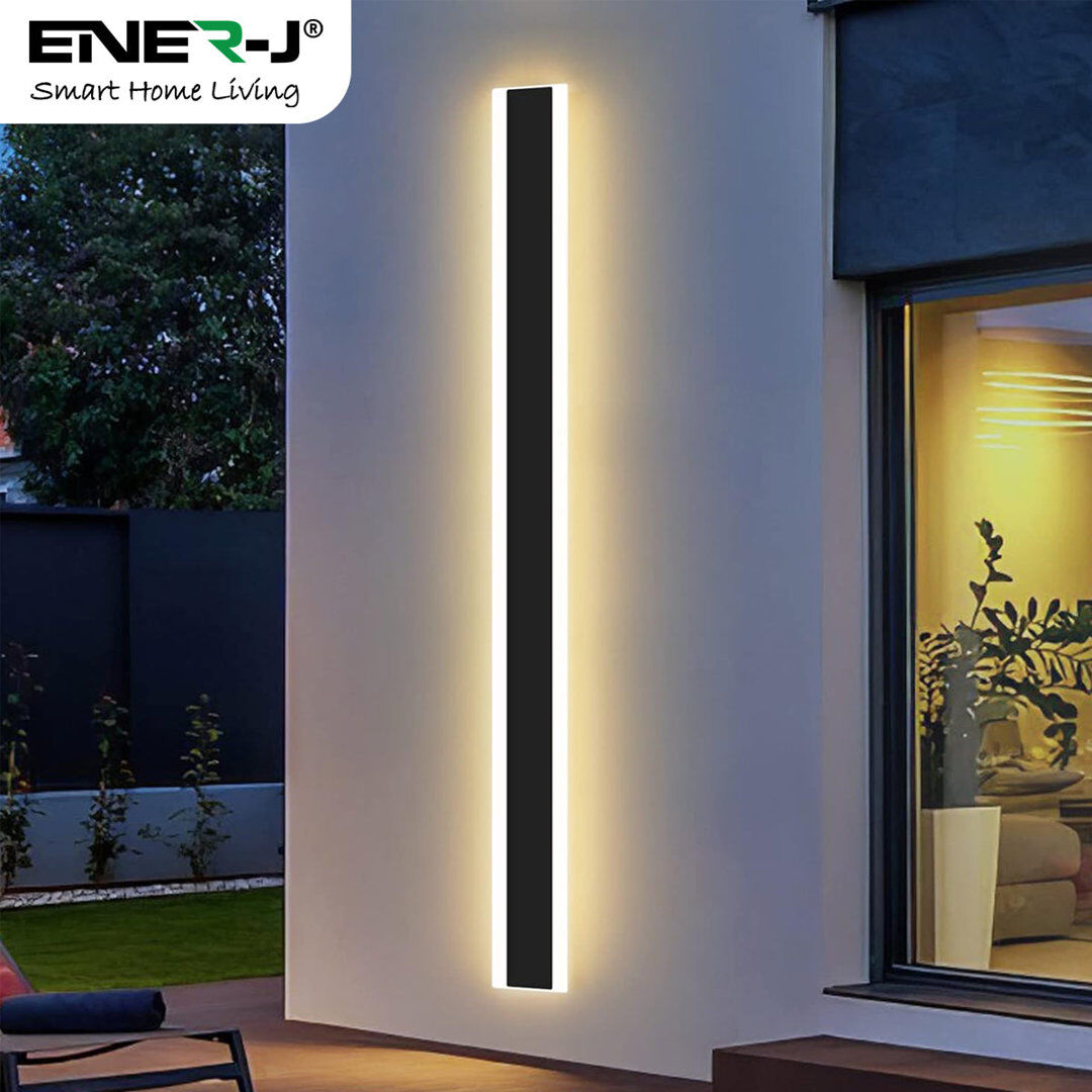Ener-J Outdoor LED Wall Light Black Warm White IP65 Waterproof Linear Bar for Porch & Garden Lighting Chrome 102cm H x 10cm W x 5cm D