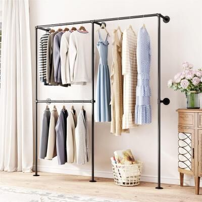 No "Industrial Pipe Clothing Racks with Double Bar - 43.7""D x 3.74""W x 78.7""H"