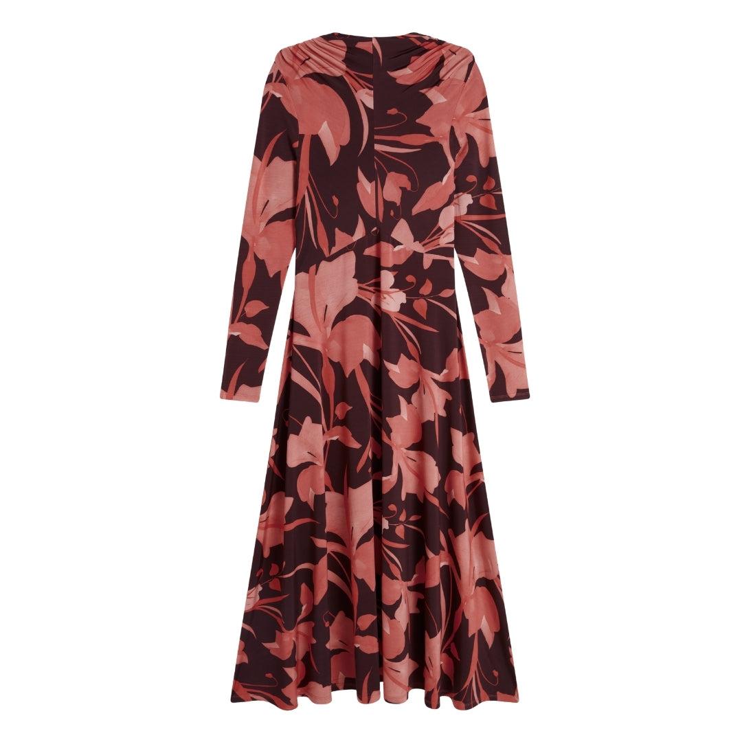 Ted Baker Starlah Slinky Jersey Bedrucktes Dunkelbraunes Midikleid