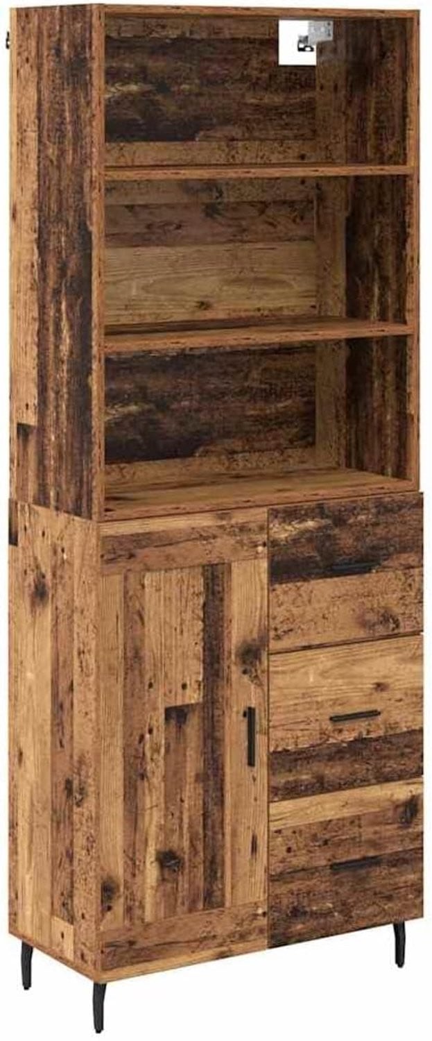 PUGYNBK Highboard van hout en glas met ijzeren knoppen, B/D/H: 69,5 x 34 x 180 cm
