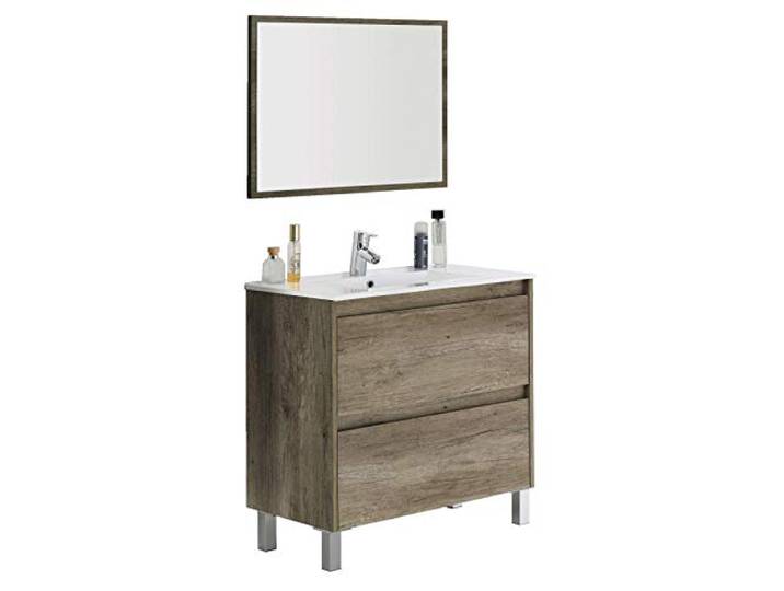 Dmora - Meuble sous-vasque Modesto\, Meuble sous-vasque mural avec 2 tiroirs\, Armoire de salle de bain avec miroir\, Hors lavabo\, 80x45h80 cm\, Chêne